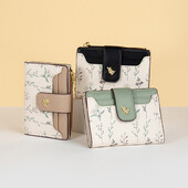 Sieviešu maki PU ādas sieviešu monētu maciņš ar ziedu apdrukātu vairāku kartīšu turētājs Sieviešu īss, plāns maka rāvējslēdzējs