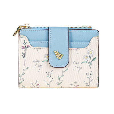 Sieviešu maki PU ādas sieviešu monētu maciņš ar ziedu apdrukātu vairāku kartīšu turētājs Sieviešu īss, plāns maka rāvējslēdzējs