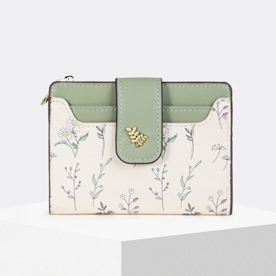 Sieviešu maki PU ādas sieviešu monētu maciņš ar ziedu apdrukātu vairāku kartīšu turētājs Sieviešu īss, plāns maka rāvējslēdzējs