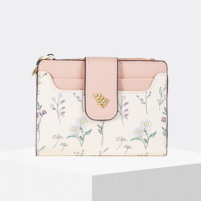 Sieviešu maki PU ādas sieviešu monētu maciņš ar ziedu apdrukātu vairāku kartīšu turētājs Sieviešu īss, plāns maka rāvējslēdzējs