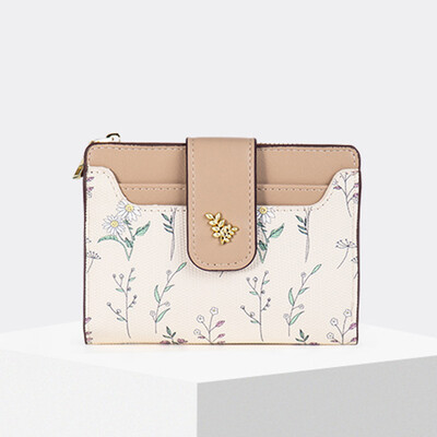 Sieviešu maki PU ādas sieviešu monētu maciņš ar ziedu apdrukātu vairāku kartīšu turētājs Sieviešu īss, plāns maka rāvējslēdzējs