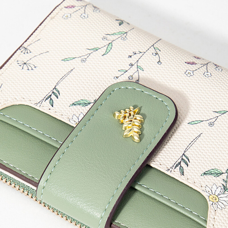 Sieviešu maki PU ādas sieviešu monētu maciņš ar ziedu apdrukātu vairāku kartīšu turētājs Sieviešu īss, plāns maka rāvējslēdzējs