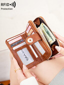 Portofel nou pentru femei, retro, cu trei orificii, RFID, portofel scurt, la modă, cataramă de capacitate mare, fermoar, monedă, posetă pentru monede, suport pentru carduri