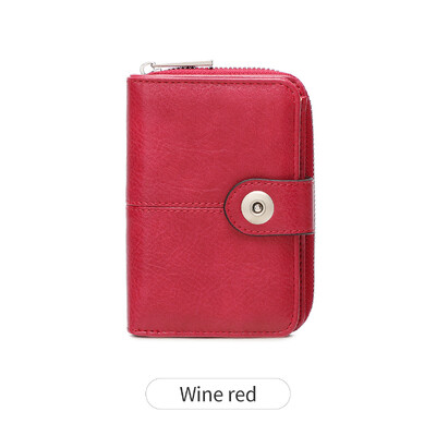 Portofel nou pentru femei, retro, cu trei orificii, RFID, portofel scurt, la modă, cataramă de capacitate mare, fermoar, monedă, posetă pentru monede, suport pentru carduri