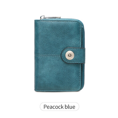 Portofel nou pentru femei, retro, cu trei orificii, RFID, portofel scurt, la modă, cataramă de capacitate mare, fermoar, monedă, posetă pentru monede, suport pentru carduri