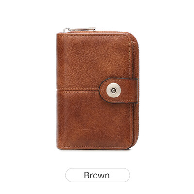 Portofel nou pentru femei, retro, cu trei orificii, RFID, portofel scurt, la modă, cataramă de capacitate mare, fermoar, monedă, posetă pentru monede, suport pentru carduri