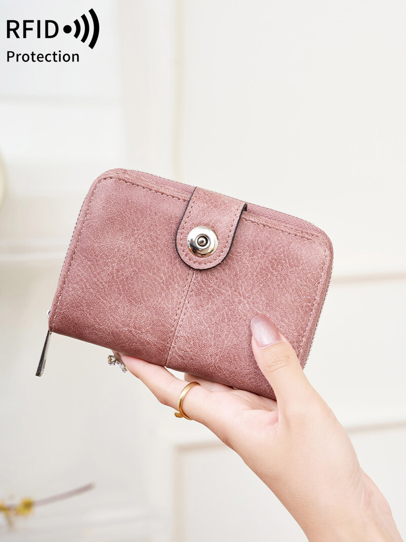 Portofel nou pentru femei, retro, cu trei orificii, RFID, portofel scurt, la modă, cataramă de capacitate mare, fermoar, monedă, posetă pentru monede, suport pentru carduri