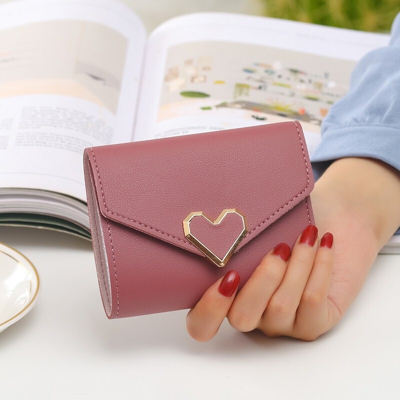 Noi portofele scurte pentru femei Kpop, în formă de inimă, drăguț, portofel mic pentru femei, piele PU de înaltă calitate, poșetă subțire simplă pentru femei