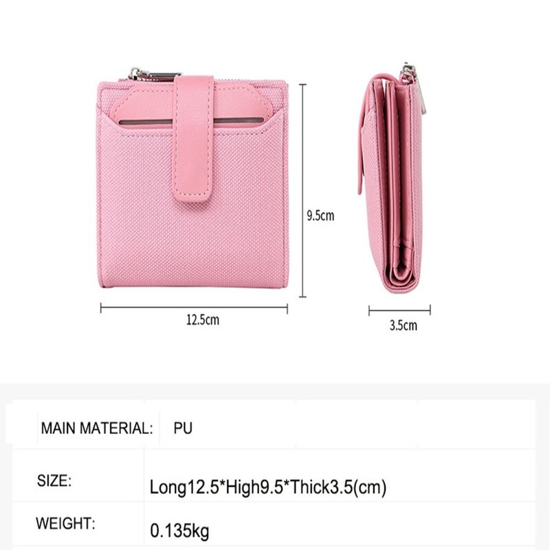 Portofel scurt pliabil pentru femei la modă, de înaltă calitate, din piele PU, cu fermoar, pentru monede, de culoare solidă, versatil, geantă, suport pentru carduri