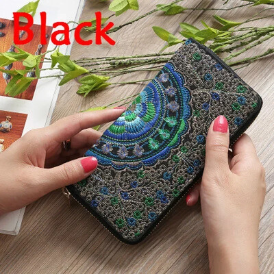 Izšūts maks etniskā stila rokas soma ar rāvējslēdzēju Sieviešu maka auduma izšūta soma rokas soma