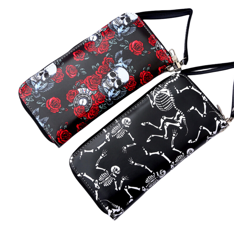 Šareni dugi novčanik sa starinskim uzorkom lubanje, ženska torbica s kvačicom