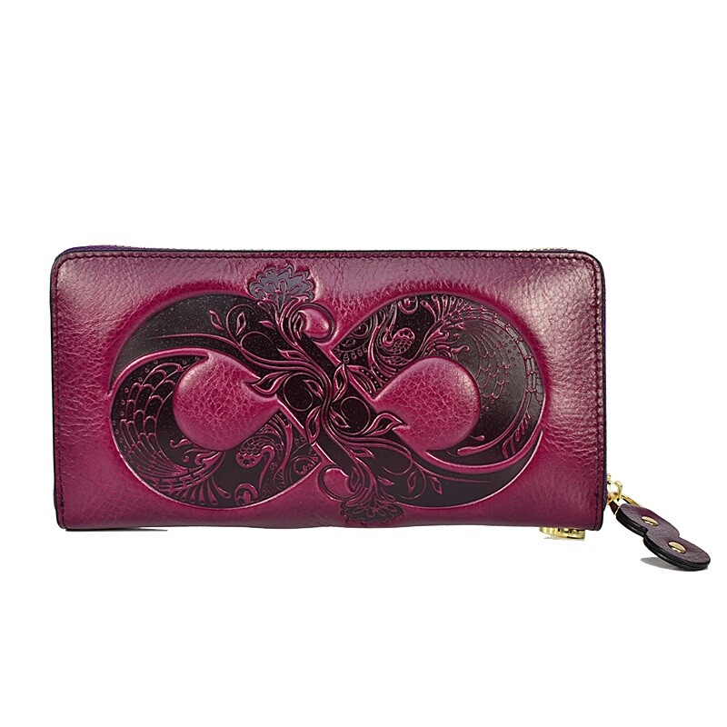 Geantă mare portofel din piele naturală Poșetă lungă din piele de vacă norocoasă pentru femei, cu primul strat, din piele de vacă, poștă pentru telefon mobil