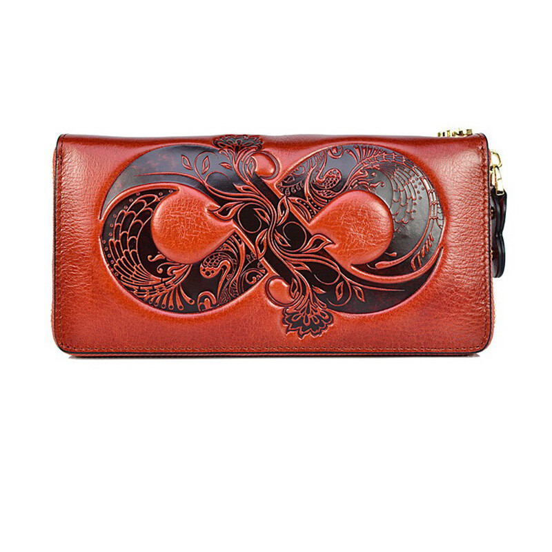 Geantă mare portofel din piele naturală Poșetă lungă din piele de vacă norocoasă pentru femei, cu primul strat, din piele de vacă, poștă pentru telefon mobil