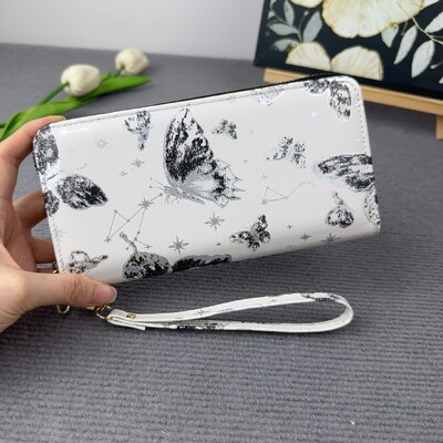 Sieviešu maciņš ar rāvējslēdzēju, jauns ķīniešu tauriņu apdruka, korejiešu modes lielas ietilpības karšu monētu uzglabāšanas soma ar rāvējslēdzēju