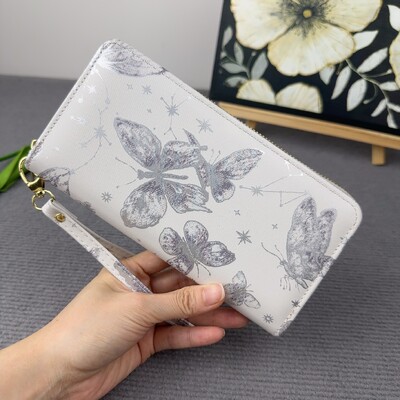 Sieviešu maciņš ar rāvējslēdzēju, jauns ķīniešu tauriņu apdruka, korejiešu modes lielas ietilpības karšu monētu uzglabāšanas soma ar rāvējslēdzēju