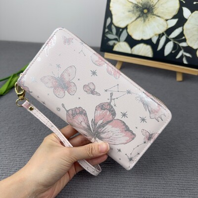 Sieviešu maciņš ar rāvējslēdzēju, jauns ķīniešu tauriņu apdruka, korejiešu modes lielas ietilpības karšu monētu uzglabāšanas soma ar rāvējslēdzēju