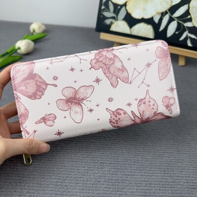 Sieviešu maciņš ar rāvējslēdzēju, jauns ķīniešu tauriņu apdruka, korejiešu modes lielas ietilpības karšu monētu uzglabāšanas soma ar rāvējslēdzēju