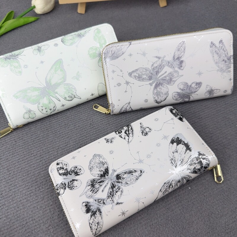 Sieviešu maciņš ar rāvējslēdzēju, jauns ķīniešu tauriņu apdruka, korejiešu modes lielas ietilpības karšu monētu uzglabāšanas soma ar rāvējslēdzēju