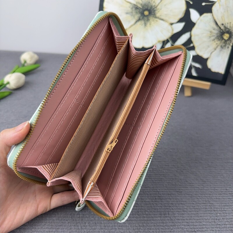 Sieviešu maciņš ar rāvējslēdzēju, jauns ķīniešu tauriņu apdruka, korejiešu modes lielas ietilpības karšu monētu uzglabāšanas soma ar rāvējslēdzēju