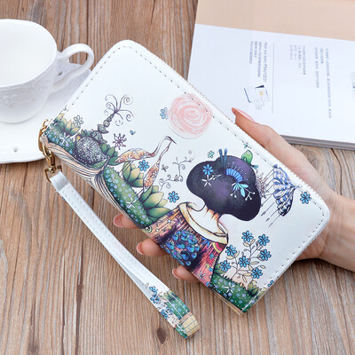 Garie maki sievietēm PU ādas pāva apdruka ar rāvējslēdzēju aproce Sajūga soma Lielas ietilpības sieviešu naudas klipu karšu turētājs