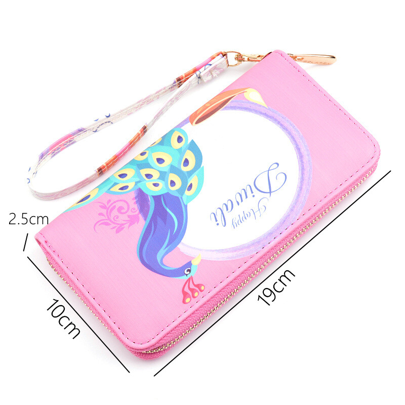 Garie maki sievietēm PU ādas pāva apdruka ar rāvējslēdzēju aproce Sajūga soma Lielas ietilpības sieviešu naudas klipu karšu turētājs