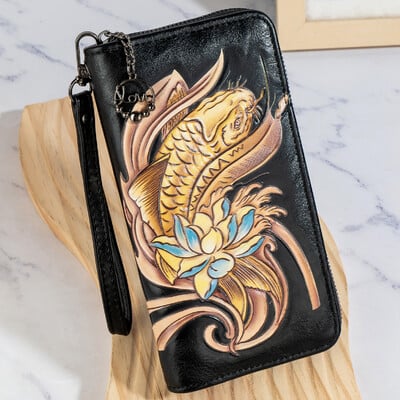 2024 nou portofel retro portofel lung cu fermoar portofel din piele casual mediu în relief geanta clutch lungă geantă pentru telefon mobil în relief