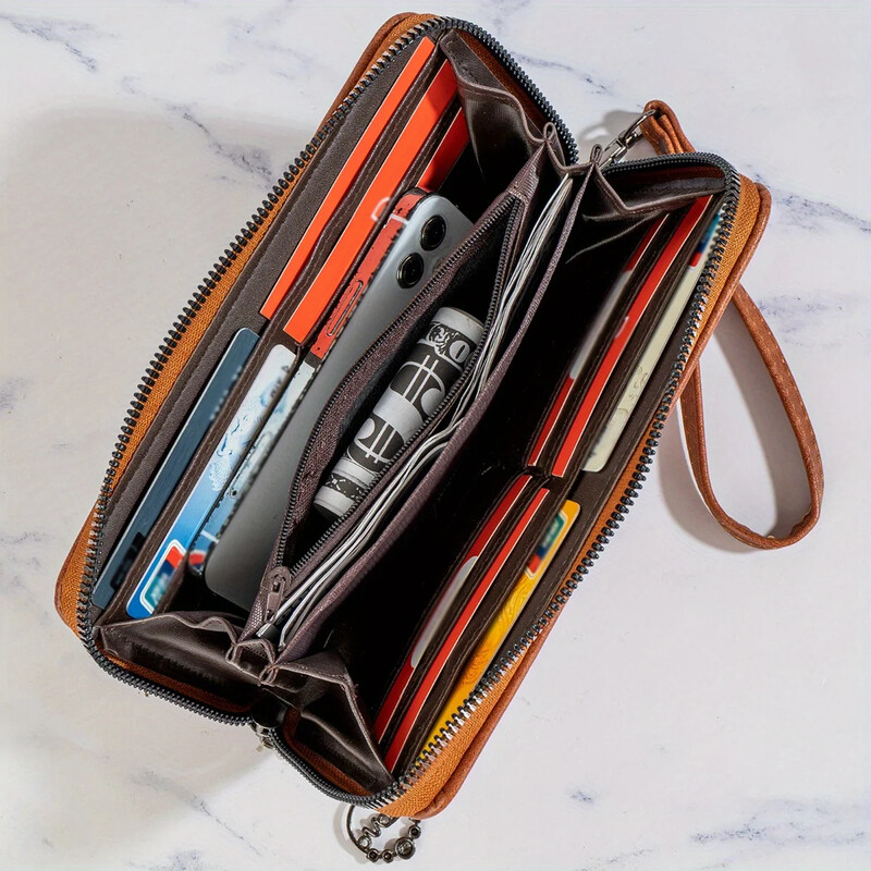 2024 nou portofel retro portofel lung cu fermoar portofel din piele casual mediu în relief geanta clutch lungă geantă pentru telefon mobil în relief