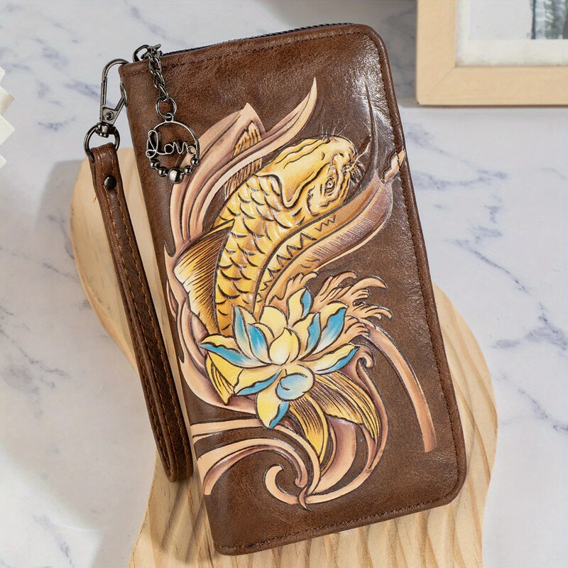 2024 nou portofel retro portofel lung cu fermoar portofel din piele casual mediu în relief geanta clutch lungă geantă pentru telefon mobil în relief