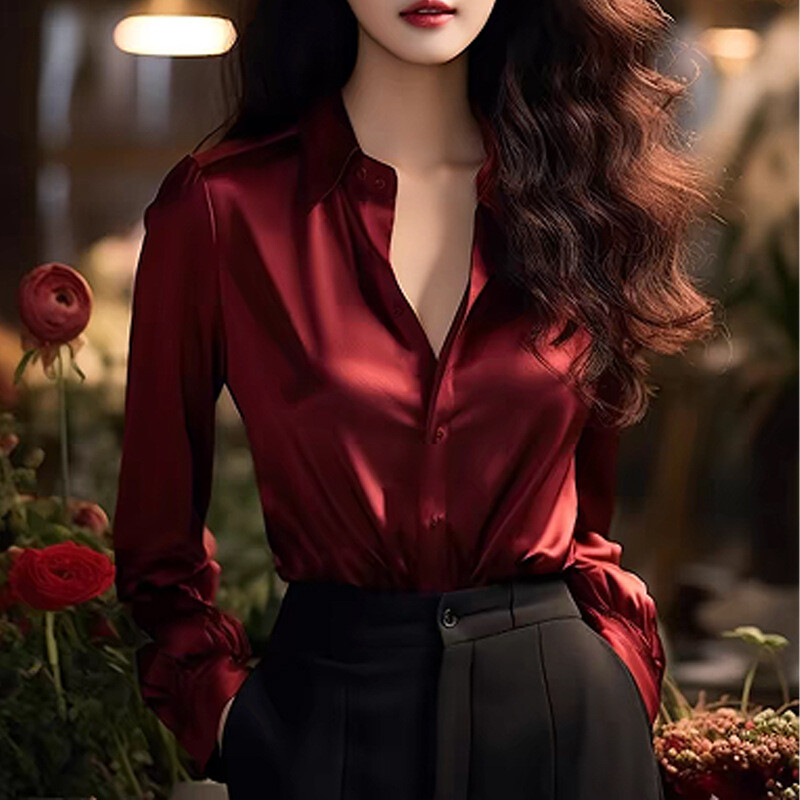 Cămașă interioară frumoasă și șic franceză, cămașă roșie de lux, mică, la modă în stil european fierbinte pentru femei primăvara