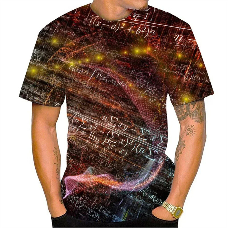 Tricou cu formulă matematică imprimat 3D pentru bărbați Tricouri cu model de ecuație de vară Tricouri lejere cu gât rotund Tricou cu mânecă scurtă
