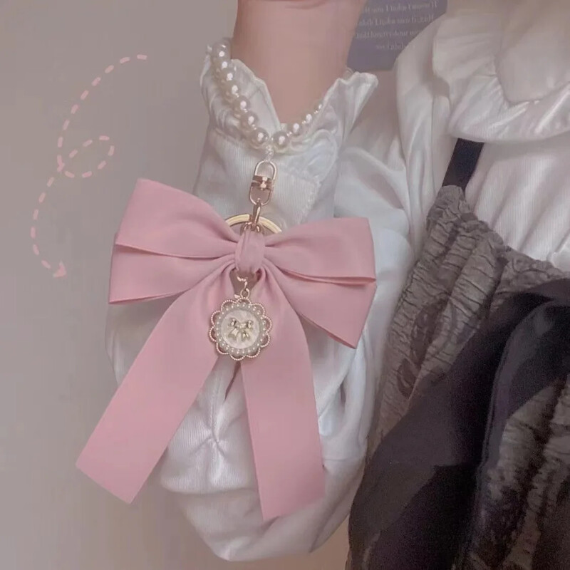 Vintage Faux Pearl Chain võtmehoidjad naistele Armsad südamed vibu-sõlme võlu Käekott Rahakott Decor auto võtmehoidja kõrvaklappide ümbris Aksessuaar