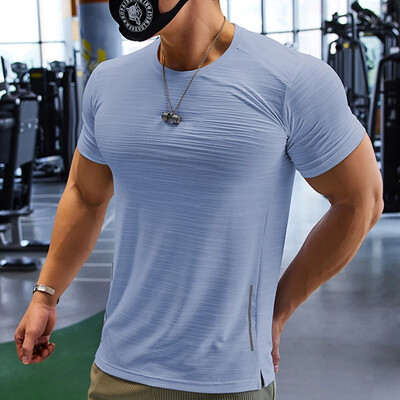 Raumenis treniruojantys suspaudimo marškinėliai Vyriški bėgiojantys Dry Fit Tee Plain Color Plus Size Gym Vyriški marškinėliai Sportiniai Vyriški megztiniai