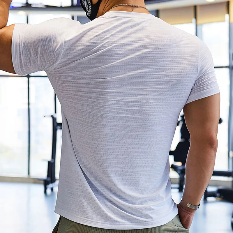 Muskuļu treniņš Kompresijas T-krekls Vīriešu Skriešanas Dry Fit T-krekls Plain Color Plus Size Sporta zāle Vīriešu T-krekli Sporta Vīriešu Topi Džemperis