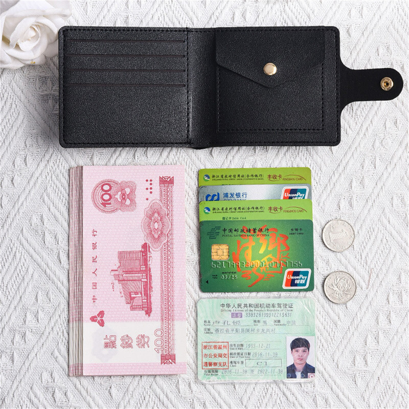 Pu ādas mazs, īss maka maisiņš, vairāku karšu turētājs studentiem, īpaši plāns govs ādas monētu maciņš, sajūga maisiņš vīriešiem sievietēm