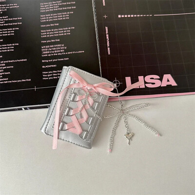 Portofele dulci argintii MOBO pentru femei Y2k, cu curele de designer, originală, la modă, scurtă, cu monede, stil coreean, ocazional, nou portofel drăguț