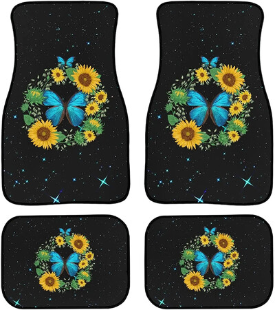 Snilety Blue Butterfly Pattern Automašīnas Grīdas Paklājiņi Gumijas Pamatne 4 Dabiņas, Sieviešu Meitenes Pilns Komplekts Auto Priekšējie Aizmugurējie Grīdas Paklāji Heavy D