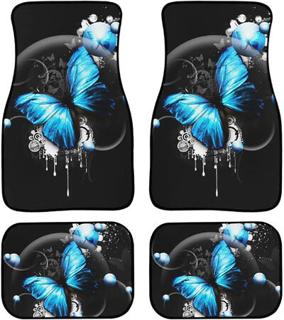 Snilety Blue Butterfly Pattern Automašīnas Grīdas Paklājiņi Gumijas Pamatne 4 Dabiņas, Sieviešu Meitenes Pilns Komplekts Auto Priekšējie Aizmugurējie Grīdas Paklāji Heavy D