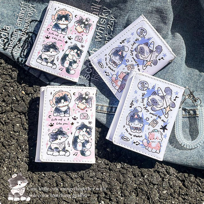 Portofel drăguț din piele PU pentru femei Poșetă cu monede simplă cu 3 ori Sloturi cu mai multe cărți Suport pentru carduri Portofele scurte pentru fete