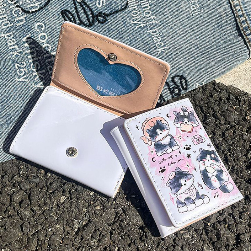 Portofel drăguț din piele PU pentru femei Poșetă cu monede simplă cu 3 ori Sloturi cu mai multe cărți Suport pentru carduri Portofele scurte pentru fete