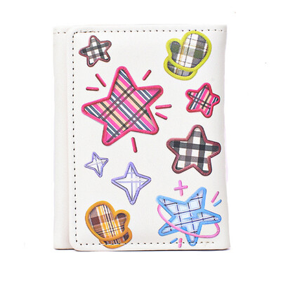 Jauki sieviešu maki ar izšuvumiem ar zvaigznīti, salokāmi, īsi somiņa, mazi monētu karšu turētāji, sajūgs, jauns sieviešu maks