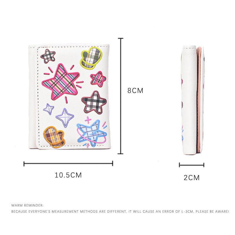 Jauki sieviešu maki ar izšuvumiem ar zvaigznīti, salokāmi, īsi somiņa, mazi monētu karšu turētāji, sajūgs, jauns sieviešu maks