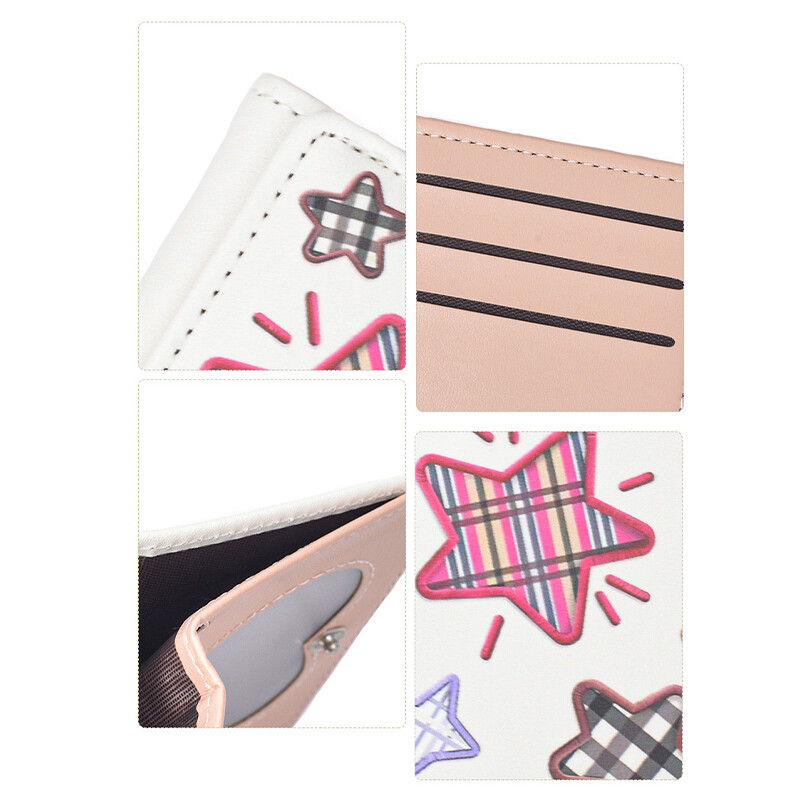 Jauki sieviešu maki ar izšuvumiem ar zvaigznīti, salokāmi, īsi somiņa, mazi monētu karšu turētāji, sajūgs, jauns sieviešu maks