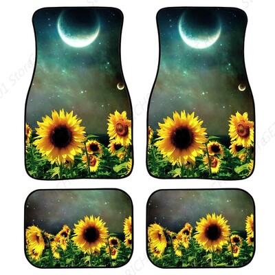 Sunflower Under The Moon Premium kvalitātes paklāja grīdas paklāji sieviešu automašīnām/kravas automašīnām, 4 daļ. komplekts automašīnas priekšpusē