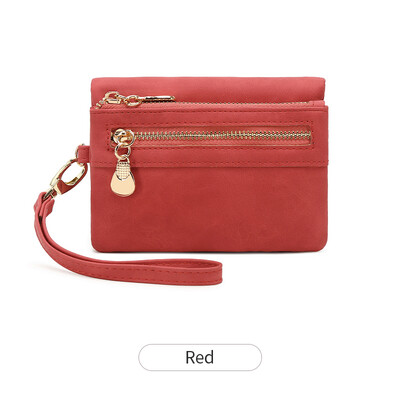 Portofel scurt din piele PU cu pliere dublă retro, cu buzunar pentru monede cu fermoar, sloturi multiple pentru carduri și clemă de card portabilă obișnuită.