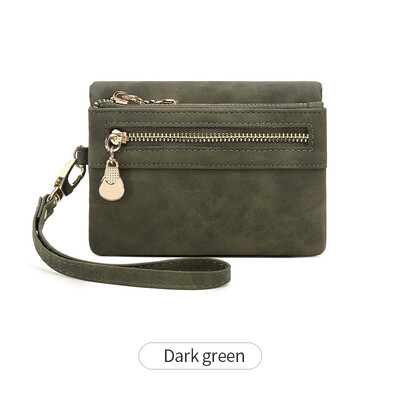 Portofel scurt din piele PU cu pliere dublă retro, cu buzunar pentru monede cu fermoar, sloturi multiple pentru carduri și clemă de card portabilă obișnuită.