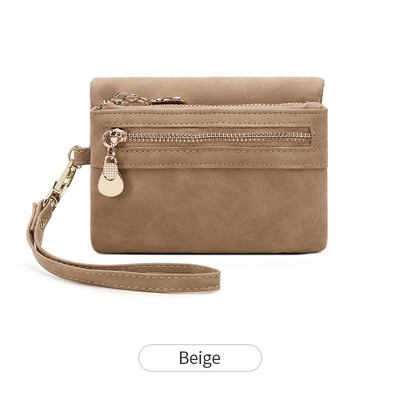 Portofel scurt din piele PU cu pliere dublă retro, cu buzunar pentru monede cu fermoar, sloturi multiple pentru carduri și clemă de card portabilă obișnuită.