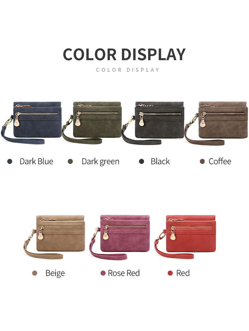 Portofel scurt din piele PU cu pliere dublă retro, cu buzunar pentru monede cu fermoar, sloturi multiple pentru carduri și clemă de card portabilă obișnuită.