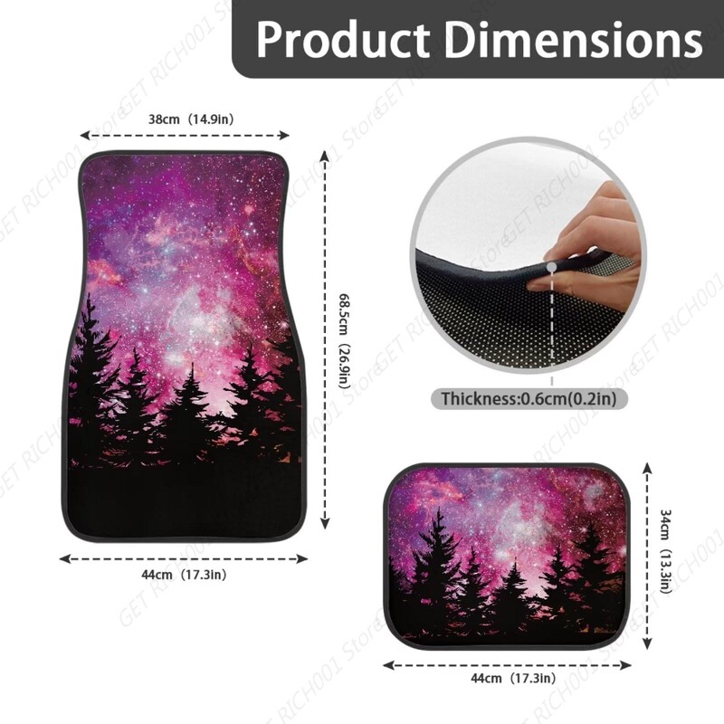 Forest Purple Galaxy Auto priekšējie aizmugurējie grīdas paklāji, universāli piemēroti automašīnas grīdas paklājiņi, 4 daļ. komplekts automātiskai