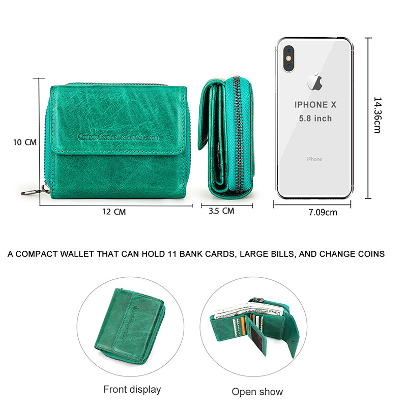 CONTACT'S Portofele scurte din piele naturală pentru femei, de designer de lux, cu fermoar, portmoneu, suport pentru card RFID, agrafă pentru bani, portofele pentru femei