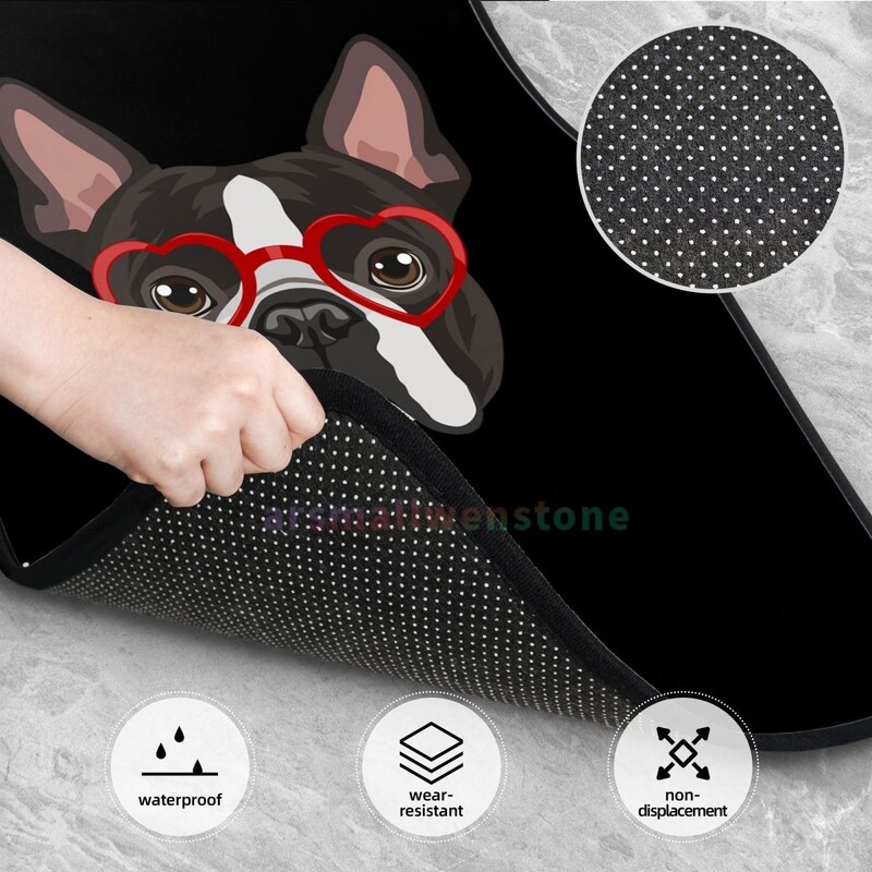 Slatki francuski buldog 4PCS Crystal Velvet ženska podna prostirka za automobile, podna prostirka za automobil protiv obraštanja Dodaci za unutrašnjost automobila